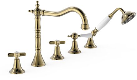 Badrandkraan Tres Clasic Mengkraan Incl. Omstelknop en Handdouche Verouderd Messing Goud