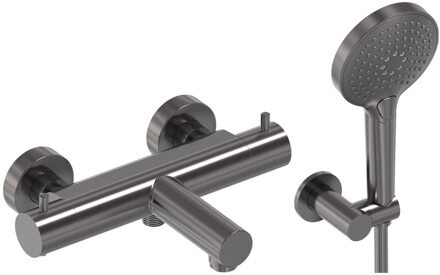 Badthermostaat Combiset MAY Incl. Verstelbare Wandsteun, Doucheslang 125 cm & 3-Standen Handdouche Geborsteld Carbon Black PVD Gunmetal