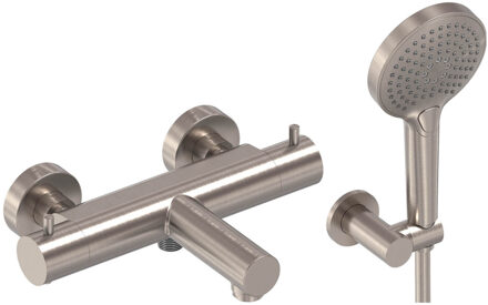 Badthermostaat Combiset MAY Incl. Verstelbare Wandsteun, Doucheslang 125 cm & 3-Standen Handdouche Geborsteld Nickel PVD Geborsteld Nikkel