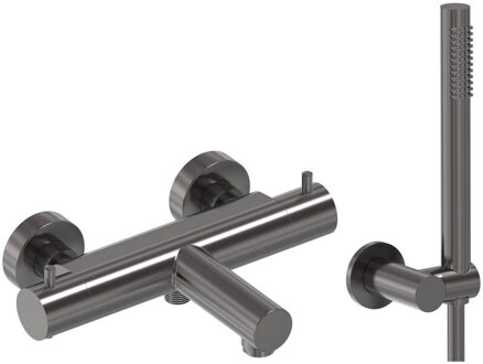 Badthermostaat Combiset MAY Incl. Verstelbare Wandsteun, Doucheslang 125 cm & Staaf Handdouche Geborsteld Carbon Black PVD Gunmetal