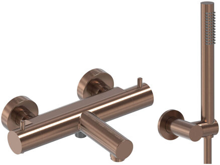 Badthermostaat Combiset MAY Incl. Verstelbare Wandsteun, Doucheslang 125 cm & Staaf Handdouche Geborsteld Mat Koper PVD