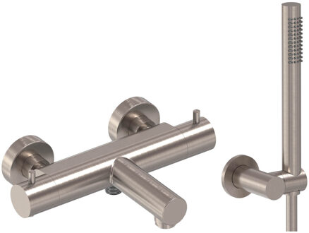 Badthermostaat Combiset MAY Incl. Verstelbare Wandsteun, Doucheslang 125 cm & Staaf Handdouche Geborsteld Nickel PVD Geborsteld Nikkel