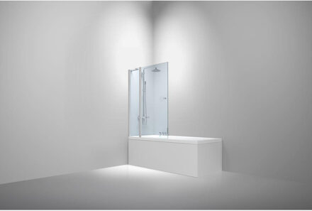 badwand + vast deel 150 cm x 120 cm, 6 mm helder glas incl. glasbehandeling, chromen profiel