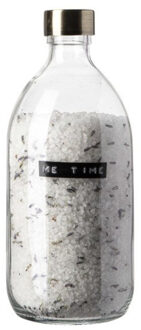 Badzout helder glas messing dop 500ml Lavendel tekst ME TIME