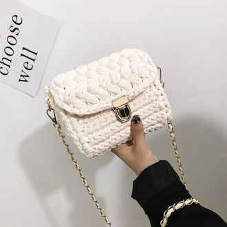 Bag women's 2020 self-made hand woven chain lock cloth bar Crochet woven bag women's oblique straddle bag single shoulder bag ha
