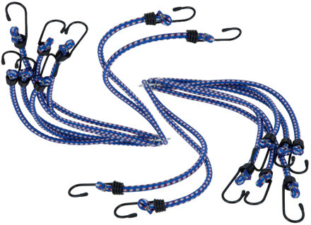 Bagage spin/spanelastiek voor fiets/auto - 2x - blauw - 80 cm - rubber met 4 spinhaken