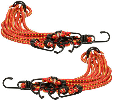 Bagage spin/spanelastiek voor fiets/auto - 2x - rood - 80 cm - rubber met 4 spinhaken