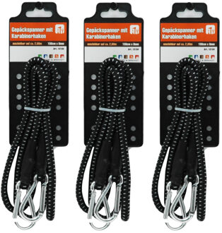 Bagagespin - 3x stuks - snelbinders - 350 cm met karabijnhaken - Spanelastieken met haken