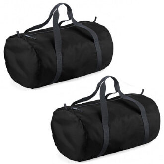 Bagbase 2x stuks zwarte ronde polyester sporttas/weekendtas 50 x 30 x 26 cm