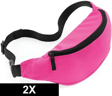 Bagbase Heuptasje/buideltasje - 2x - fuchsia roze - 38 cm - festivaltasjes - Reis/vakantie/wandel tasje