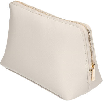 Bagbase Luxe toilettas/make-up tas met rits - beige - 25 x 16 cm - Reis toilettassen/make-up etui