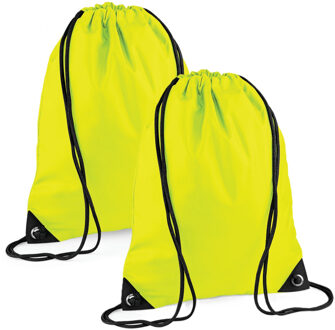 Bagbase Nylon sport/zwemmen gymtas met rijgkoord - 2x - 45 x 34 cm - geel - Kinder tasjes - 12L