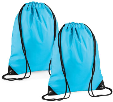 Bagbase Nylon sport/zwemmen gymtas met rijgkoord - 2x - 45 x 34 cm - Surf blauw - Kinder tasjes - 12L