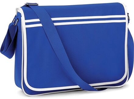 Bagbase Retro schooltas/laptoptas met verstelbare schouderband blauw/wit - Schoudertas