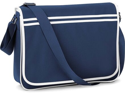 Bagbase Retro schooltas/laptoptas met verstelbare schouderband navy/wit - Schoudertas Blauw