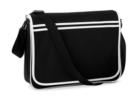 Bagbase Retro schooltas/laptoptas met verstelbare schouderband zwart/wit - Schoudertas