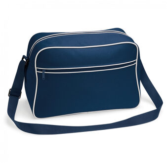 Bagbase Schoudertas Retro - Navy Blauw - met rits zakken - middelgroot - 40 x 28 x 18 cm - 18L