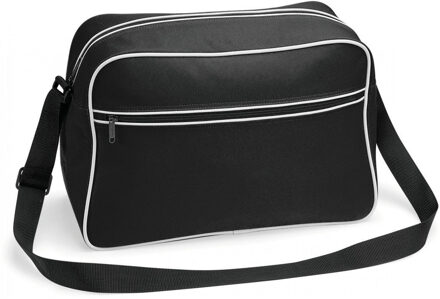 Bagbase Schoudertas Retro - zwart - met rits zakken - middelgroot - 40 x 28 x 18 cm - 18L