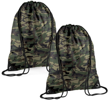 Bagbase Sport gymtas in jungle camouflage - 2x - met rijgkoord - 45 x 34 cm - 12 liter