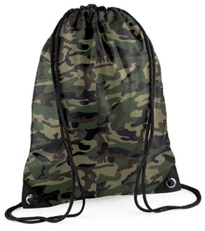 Bagbase Sport gymtas in jungle camouflage - met rijgkoord - 45 x 34 cm - 12 liter - Nylon - Gymtasje - zwemtasje Groen