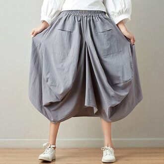 Baggy Harembroek Vrouwen Causale Hippie Joggers Losse Indian Lantaarn Wijde Pijpen Rok Broek Etnische India Pakistan Kleding Vrouwelijke licht grijs