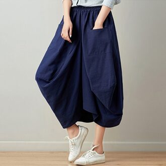 Baggy Harembroek Vrouwen Causale Hippie Joggers Losse Indian Lantaarn Wijde Pijpen Rok Broek Etnische India Pakistan Kleding Vrouwelijke marine blauw