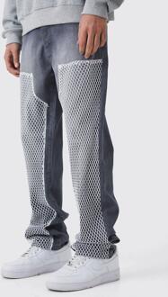 Baggy Mesh Jeans Met Panelen, Mid Grey - 34R