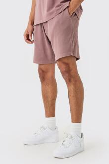Baggy Middellange Wafel Gebreide Shorts, Mauve