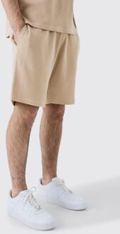 Baggy Middellange Wafel Gebreide Shorts, Stone - L