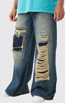 Baggy Rigid Extreme Ripped Denim Jean In Antique Blue, Antique Blue - 30R