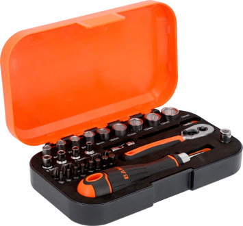 Bahco 1/4" Dopsleutel en bitset met metrisch zeskantprofiel en ratelbithouder | 34 stuks - S34MC8H