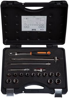 Bahco Doppenset 1/2" | omkeerbare ratel | twaalfkant | metrisch - 18-delig - koffer - 7818DS