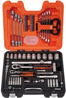 Bahco Doppenset 1/4" en 1/2" | lang en regulier | omkeerbare ratels | zeskant | inch-maten | inclusief ringsteeksleutelset - 92-delig - koffer