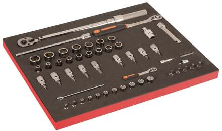 Bahco Foaminlay Fit&Go 3/3 met doppen en toebehoren 1/2" en 1/4" doppen en toebehoren en momentsleutel - 51-delig - FF1A194