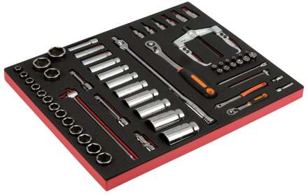 Bahco Foaminlay Fit&Go 3/3 met doppen en toebehoren 1/4" en 1/2" en trekker - 58-delig - FF1A22