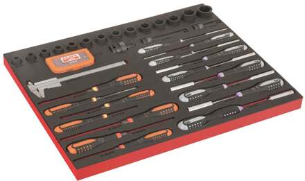 Bahco Foaminlay Fit&Go 3/3 met slagdoppen 1/2" | ERGO schroevendraaiers | bits en schuifmaat - met lasermarkering - 65-delig - FF1A222LM