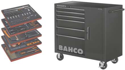 Bahco Gereedschapswagen 'classic' C75 40" met 6 lades en opbergkast | zwart | gevuld 187-delig - 1475KXL6CBK-FF6