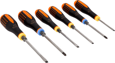 Bahco Schroevendraaierset | ERGO™ | driecomponentengreep | doorlopende kling | krachtgreep | gleuf | Pozidriv - 6-delig - BE-9882TB