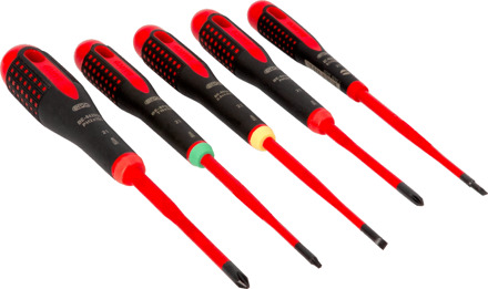 Bahco Schroevendraaierset ERGO™ | geïsoleerd | VDE | driecomponentengreep | smal blad | gleuf | Phillips | TORX® - 5-delig - BE-9871SL