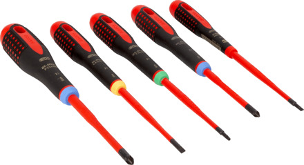 Bahco Schroevendraaierset ERGO™ | geïsoleerd | VDE | driecomponentengreep | smal blad | gleuf- | Pozidriv- en TORX® - 5-delig - BE-9872SL