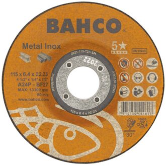 Bahco Slijpschijf | voor afbramen | voor metaal en RVS 115 x 6.4 x 22.23 mm - 3921-115-T27-IM
