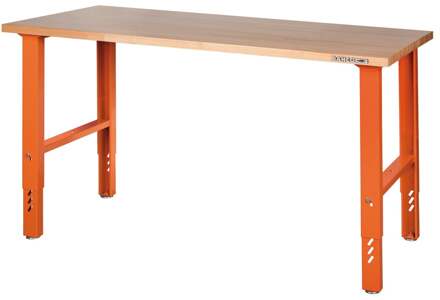 Bahco Werkbank | heavy-duty | met houten werkblad | 4 poten | in hoogte verstelbaar | grijs | 1800 mm x 750 mm x 1030 mm - 1495WBAH18TWGR