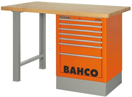 Bahco Werkbank | heavy-duty | met houten werkblad | ladeblok | 8 lades | 2 poten | blauw | 1800 mm x 750 mm x 1030 mm - 1495K8CBLWB18TW