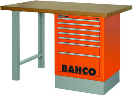 Bahco Werkbank | heavy-duty | met MDF werkblad | ladeblok | 8 lades | 2 poten | zwart | 1800 mm x 750 mm x 1030 mm - 1495K8CBKWB18TD