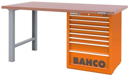 Bahco Werkbank | heavy-duty | met MDF werkblad | ladeblok | 8 lades | 2 poten | zwart | 1800 mm x 750 mm x 880 mm - 1495KH8BKWB18TD