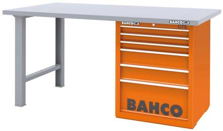 Bahco Werkbank | heavy-duty | met stalen werkblad | ladeblok | 6 lades | 2 poten | rood | 1800 mm x 750 mm x 880 mm - 1495KH6RDWB18TS