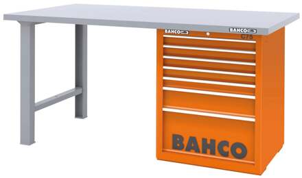 Bahco Werkbank | heavy-duty | met stalen werkblad | ladeblok | 7 lades | 2 poten | oranje | 1500 mm x 750 mm x 880 mm - 1495KH7WB15TS