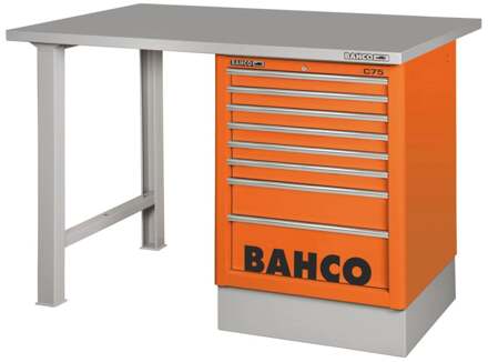 Bahco Werkbank | heavy-duty | met stalen werkblad | ladeblok | 8 lades | 2 poten | oranje | 1800 mm x 750 mm x 1030 mm - 1495K8CWB18TS
