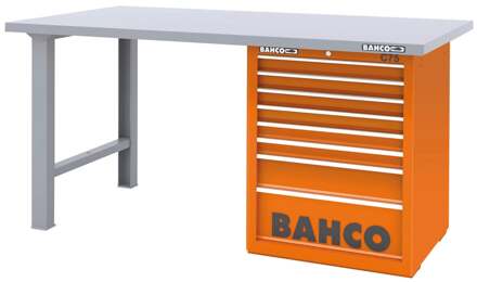 Bahco Werkbank | heavy-duty | met stalen werkblad | ladeblok | 8 lades | 2 poten | oranje | 1800 mm x 750 mm x 880 mm - 1495KH8RDWB18TS