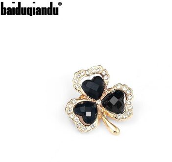 Baiduqiandu Black Crystal Drie Klavertje Kleine Bejeweled Broche Pins